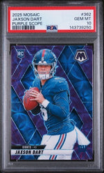 Graded 2025 Panini Mosaic Jaxson Dart #362 Purple Scope Rookie RC Football Card PSA 10 Gem Mint