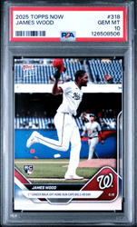 Graded 2025 Topps Now James Wood #318 1st Career Walk Off Home Run Caps Big 2 Home Run Day Rookie RC Baseball Card PSA 10 Gem Mint