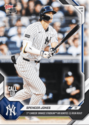 2026 Topps Now Spencer Jones #342 1st Career Yankee Stadium Home Run Ignites 12 Run Rout New York Yankees Rookie RC Baseball Card