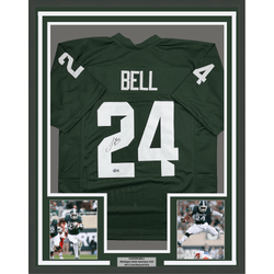 Framed Autographed/Signed Le'Veon LeVeon Bell 35x39 Michigan State Green College Football Jersey Beckett BAS COA