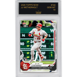 Graded 2026 Topps Now JJ Wetherholt #144 Leadoff Blast Cements Cardinals XBH Lore St Louis Cardinals Rookie RC Baseball Card HOFSM 10 Gem Mint
