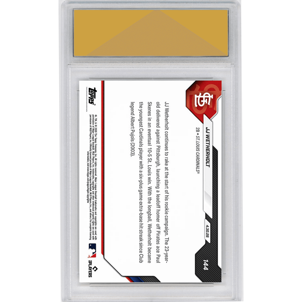 Graded 2026 Topps Now JJ Wetherholt #144 Leadoff Blast Cements Cardinals XBH Lore St Louis Cardinals Rookie RC Baseball Card HOFSM 10 Gem Mint