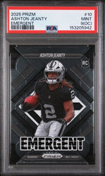 Graded 2025 Panini Prizm Ashton Jeanty #10 Emergent Rookie RC Football Card PSA 9