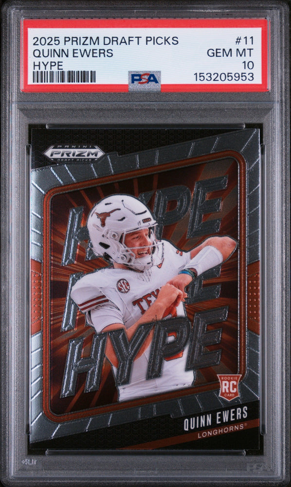 Graded 2025 Panini Prizm Draft Picks Quinn Ewers #11 Hype Rookie RC Football Card PSA 10 Gem Mint