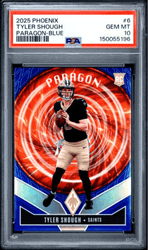 Graded 2025 Panini Phoenix Tyler Shough #6 Paragon Blue /199 Rookie RC Football Card PSA 10 Gem Mint