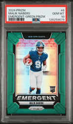 Graded 2024 Panini Prizm Malik Nabers #6 Emergent Green Prizm Rookie RC Football Card PSA 10 Gem Mint