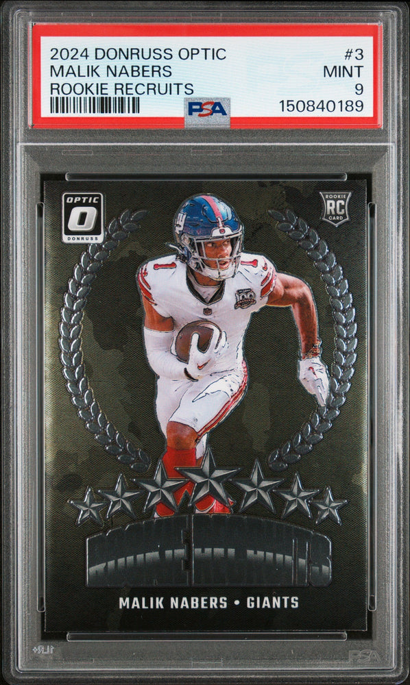 Graded 2024 Donruss Optic Malik Nabers #3 Rookie Recruits Rookie RC Football Card PSA 9 Mint (ONLINE ORDER ONLY)