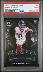 Graded 2024 Donruss Optic Malik Nabers #3 Rookie Recruits Rookie RC Football Card PSA 9 Mint (ONLINE ORDER ONLY)