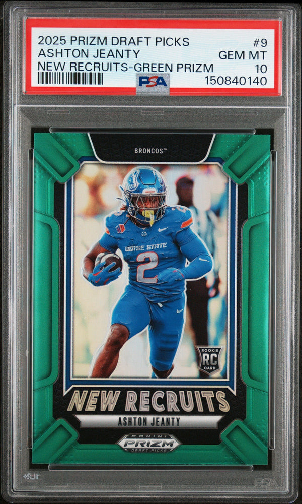 Graded 2025 Panini Prizm Draft Picks Ashton Jeanty #9 New Recruits Green Rookie RC Football Card PSA 10 Gem Mint (ONLINE ORDER ONLY)