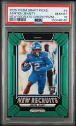 Graded 2025 Panini Prizm Draft Picks Ashton Jeanty #9 New Recruits Green Rookie RC Football Card PSA 10 Gem Mint (ONLINE ORDER ONLY)