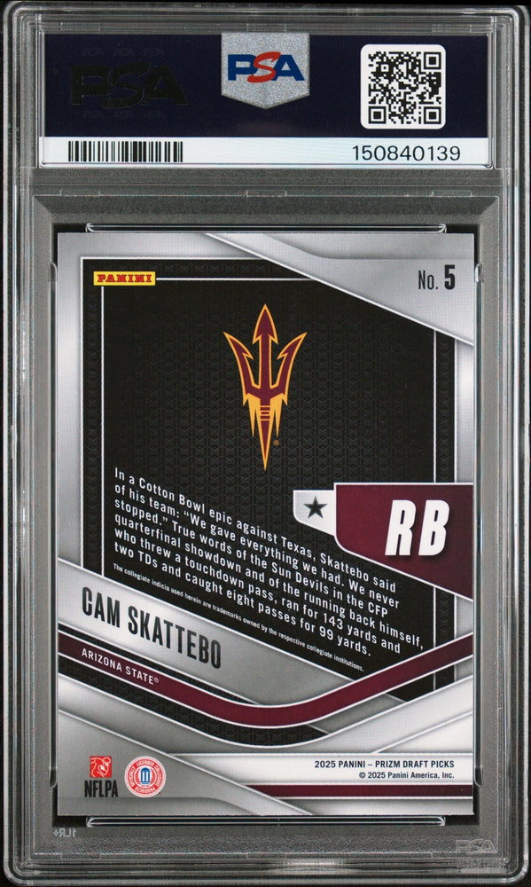 Graded 2025 Panini Prizm Draft Picks Cam Skattebo #5 Trophy Hunting Rookie RC Football Card PSA 10 Gem Mint (ONLINE ORDER ONLY)