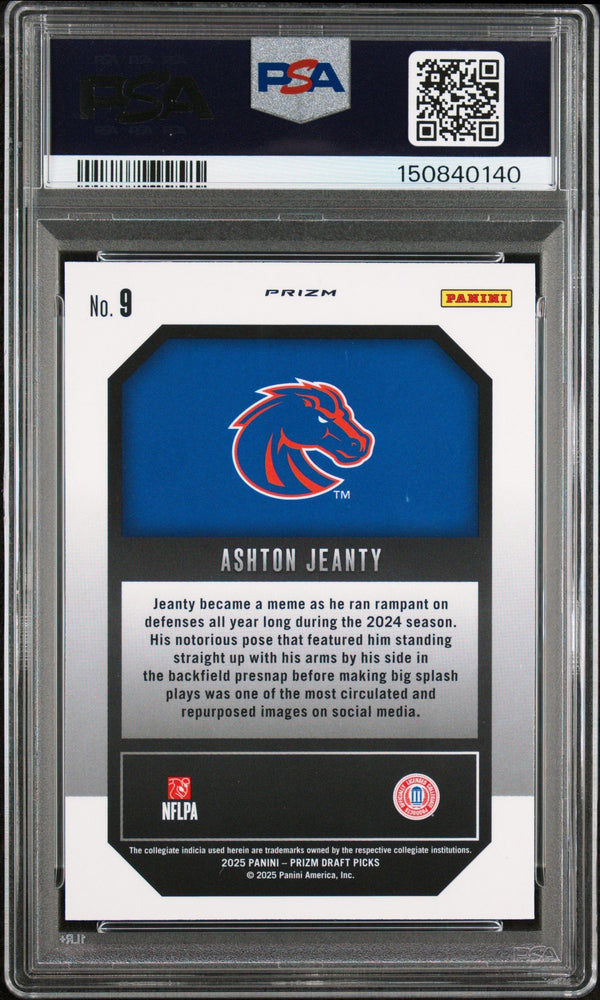 Graded 2025 Panini Prizm Draft Picks Ashton Jeanty #9 New Recruits Green Rookie RC Football Card PSA 10 Gem Mint (ONLINE ORDER ONLY)