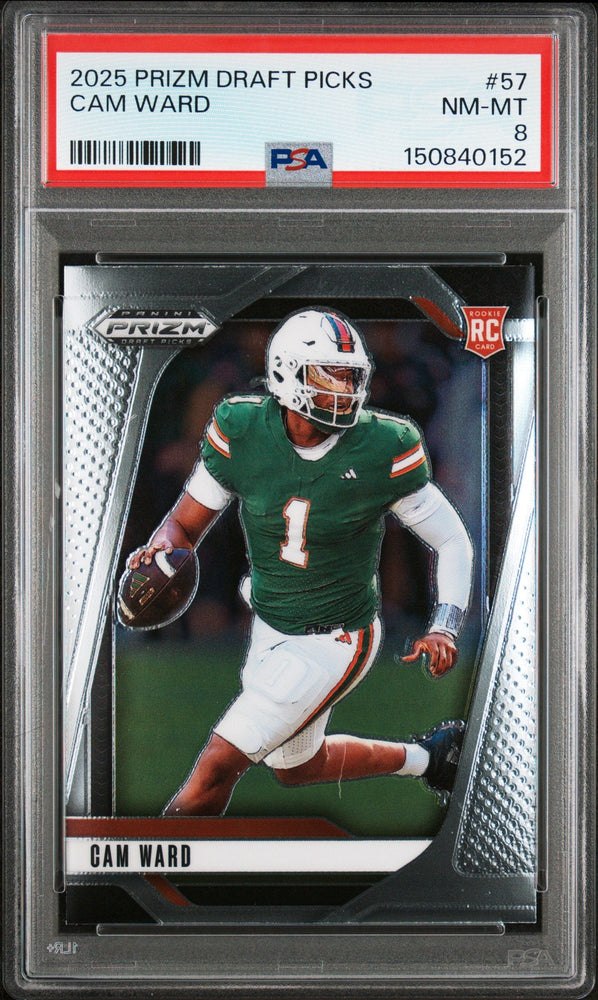 Graded 2025 Panini Prizm Draft Picks Cam Ward #57 Rookie RC Football Card PSA 8 Near Mint (ONLINE ORDER ONLY)