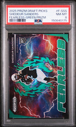 Graded 2025 Panini Prizm Draft Picks Shedeur Sanders #FSSS Fearless Green Rookie RC Football Card PSA 8 Near Mint (ONLINE ORDER ONLY)