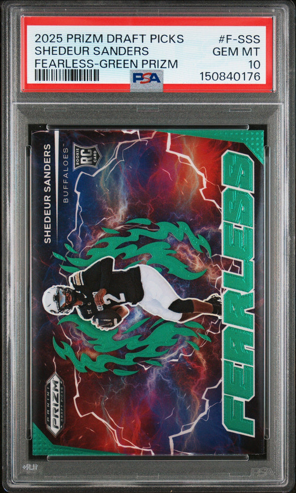 Graded 2025 Panini Prizm Draft Picks Shedeur Sanders #FSSS Fearless Green Rookie RC Football Card PSA 10 Gem Mint (ONLINE ORDER ONLY)