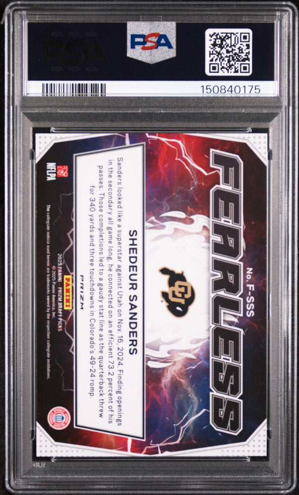 Graded 2025 Panini Prizm Draft Picks Shedeur Sanders #FSSS Fearless Green Rookie RC Football Card PSA 8 Near Mint (ONLINE ORDER ONLY)