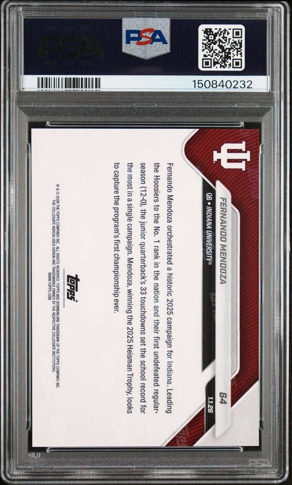 Graded 2025 Topps Bowman U Now Fernando Mendoza #64 Rookie RC Football Card PSA 10 Gem Mint (ONLINE ORDER ONLY)