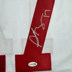 Autographed/Signed Plaxico Burress New York White Football Jersey JSA COA