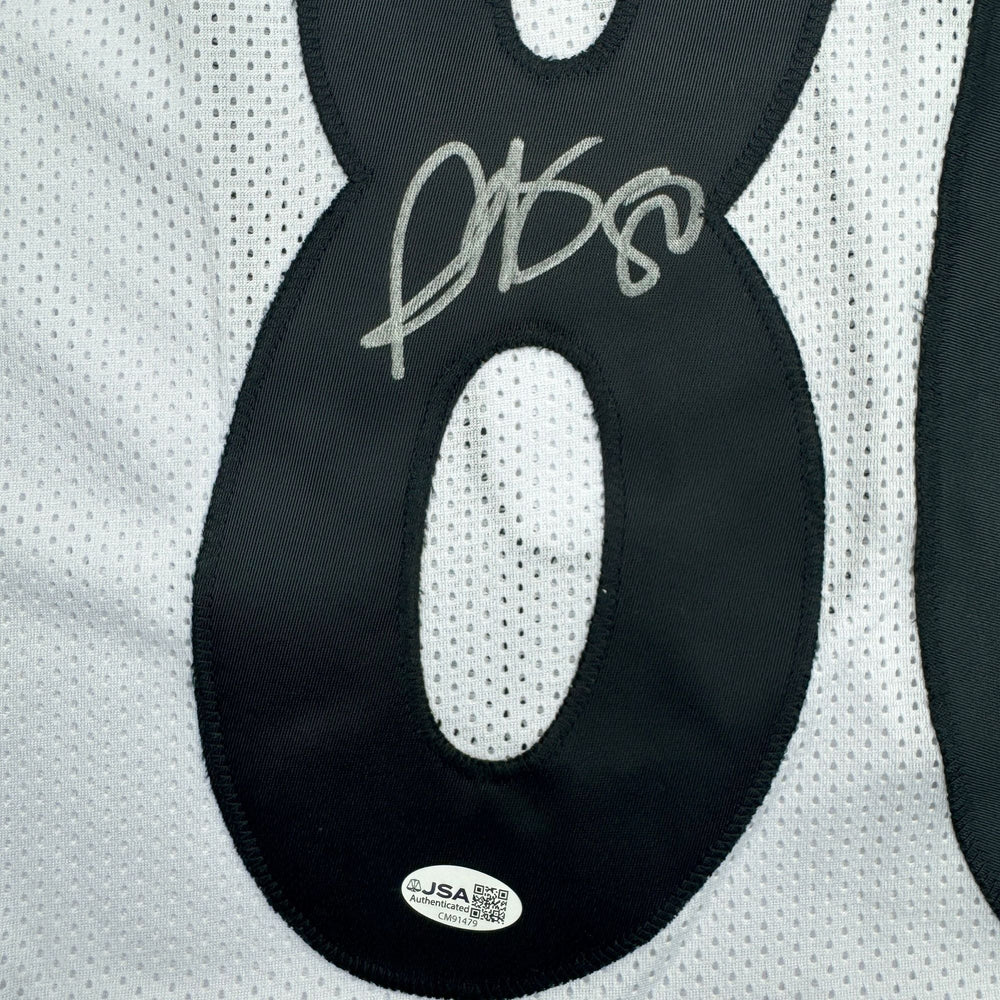 Autographed/Signed Plaxico Burress Pittsburgh White Football Jersey JSA COA