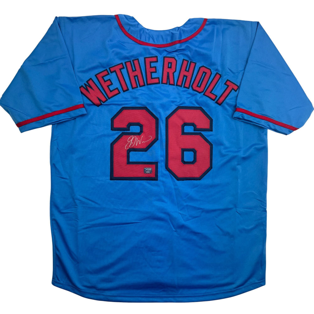 Autographed/Signed J.J. JJ Wetherholt St. Louis Blue Baseball Jersey LCG Prova COA (ONLINE ORDER ONLY)
