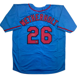 Autographed/Signed J.J. JJ Wetherholt St. Louis Blue Baseball Jersey LCG Prova COA (ONLINE ORDER ONLY)