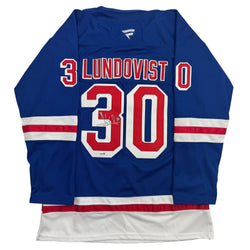 Autographed/Signed Henrik Lundqvist New York Blue Hockey Jersey JSA COA (ONLINE ORDER ONLY)