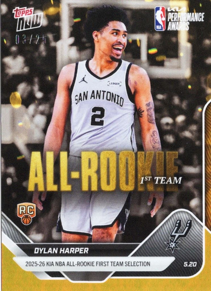 2025 Topps Now Dylan Harper #AR04 Orange Foil /25 2025-26 KIA NBA All Rookie First Team Selection San Antonio Spurs Rookie RC Basketball Card (ONLINE ORDER ONLY)