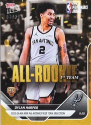 2025 Topps Now Dylan Harper #AR04 Orange Foil /25 2025-26 KIA NBA All Rookie First Team Selection San Antonio Spurs Rookie RC Basketball Card (ONLINE ORDER ONLY)