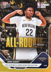 2025 Topps Now Derik Queen #AR08 Orange Foil /25 2025-26 KIA NBA All Rookie Second Team Selection New Orleans Pelicans Rookie RC Basketball Card (ONLINE ORDER ONLY)