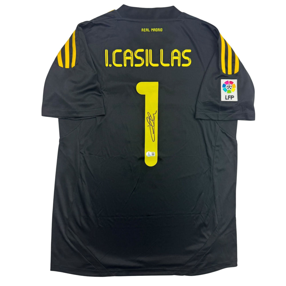 Autographed/Signed Iker Casillas Real Madrid Black Soccer Futbol Jersey Beckett BAS COA (ONLINE ORDER ONLY)