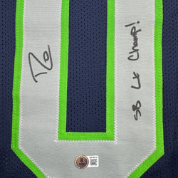 Autographed/Signed Demarcus Lawrence Seattle Blue Football Jersey Beckett BAS COA (ONLINE ORDER ONLY)