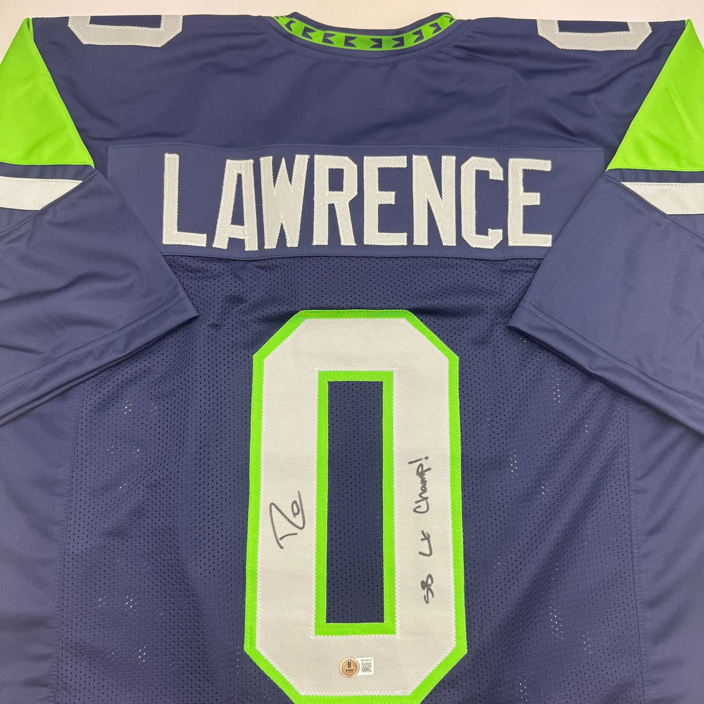 Autographed/Signed Demarcus Lawrence Seattle Blue Football Jersey Beckett BAS COA (ONLINE ORDER ONLY)