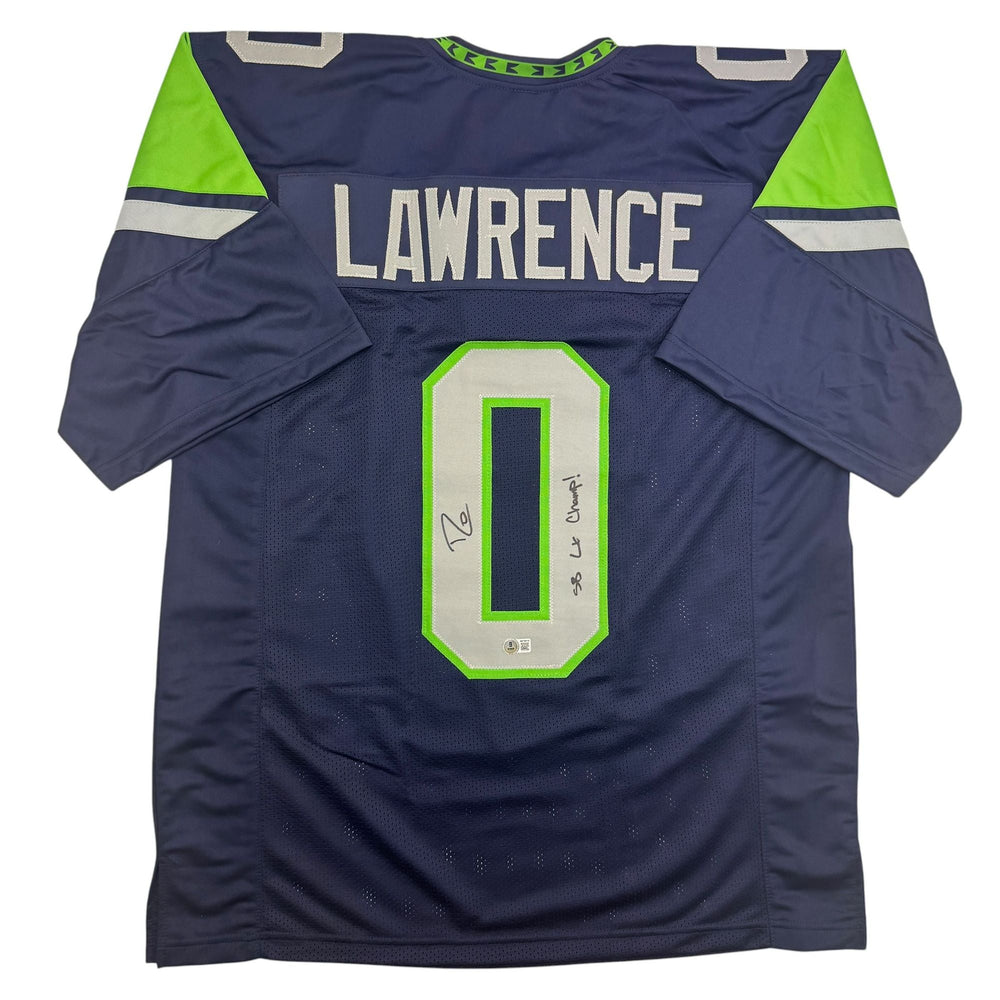 Autographed/Signed Demarcus Lawrence Seattle Blue Football Jersey Beckett BAS COA (ONLINE ORDER ONLY)
