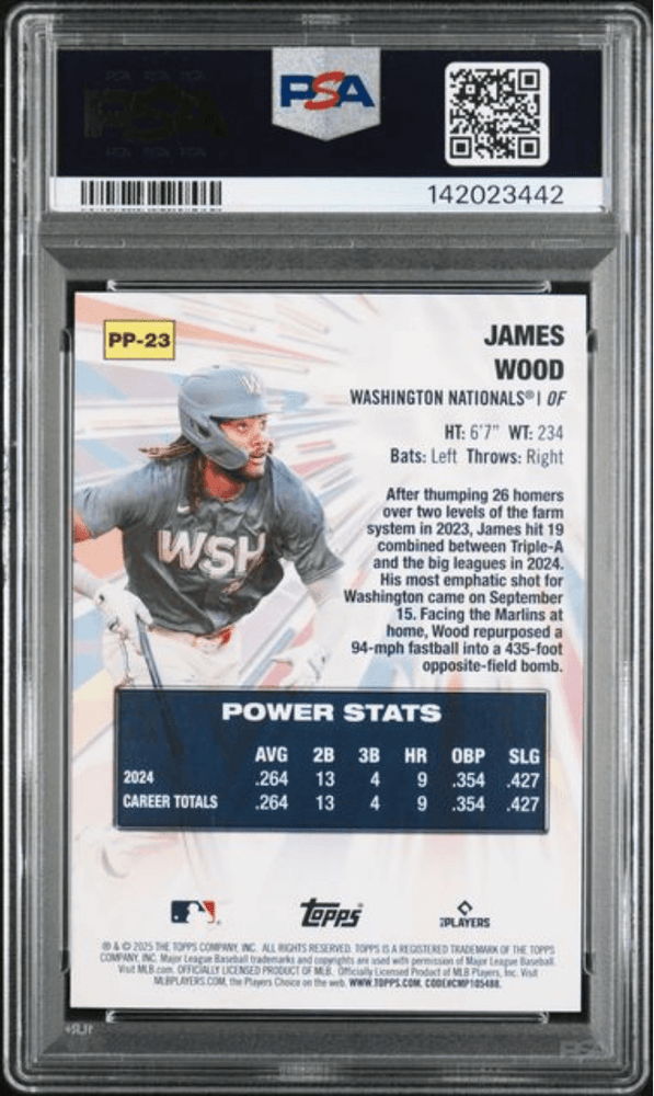Graded 2025 Topps Celebration James Wood #PP23 Power Players Rookie RC Baseball Card PSA 10 Gem Mint (ONLINE ORDER ONLY)