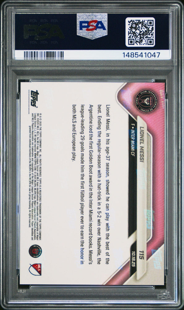 Graded 2025 Topps Now MLS Lionel Messi #115 Secures 1st Golden Boot Honor in Club History Soccer Card PSA 10 Gem Mint (ONLINE ORDER ONLY)