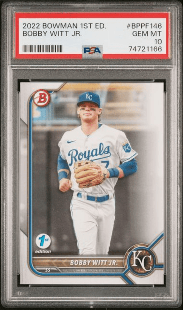 Graded 2022 Topps Bowman 1st Edition Bobby Witt Jr #BPPF146 Rookie RC Baseball Card PSA 10 Gem Mint (ONLINE ORDER ONLY)