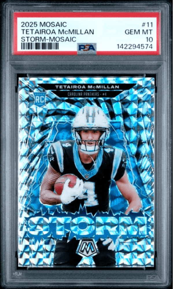 Graded 2025 Panini Mosaic Tetairoa McMillan #11 Storm Mosaic Rookie RC Football Card PSA 10 Gem Mint (ONLINE ORDER ONLY)