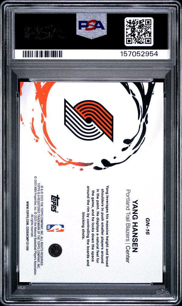 Graded 2025 Topps Yang Hansen #GN-16 Generation Now Holo Foil Rookie RC Basketball Card PSA 10 Gem Mint (ONLINE ORDER ONLY)