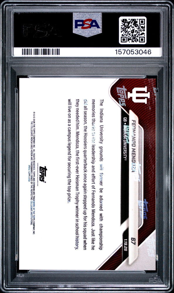 Graded 2025 Topps Bowman U Now Fernando Mendoza #67 Rookie RC Football Card PSA 10 Gem Mint