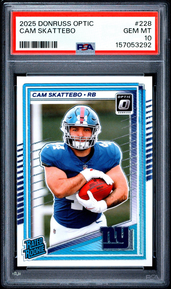 Graded 2025 Panini Donruss Optic Cam Skattebo #228 Rookie RC Football Card PSA 10 Gem Mint (ONLINE ORDER ONLY)