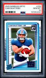 Graded 2025 Panini Donruss Optic Cam Skattebo #228 Rookie RC Football Card PSA 10 Gem Mint (ONLINE ORDER ONLY)