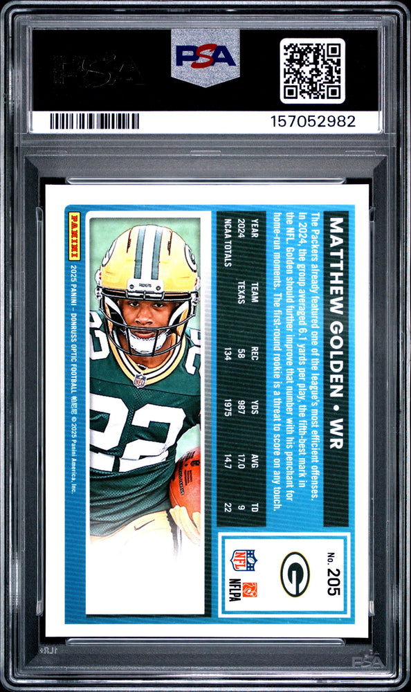 Graded 2025 Panini Donruss Optic Matthew Golden #205 Rookie RC Football Card PSA 9 Mint (ONLINE ORDER ONLY)