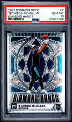 Graded 2025 Panini Donruss Optic Tetairoa McMillan #2 Diamond Hands Rookie RC Football Card PSA 10 Gem Mint (ONLINE ORDER ONLY)