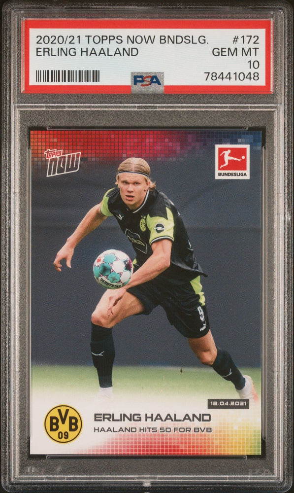Graded 2020 Topps Now Bundesliga Erling Haaland #172 Hits 50 for BVB Soccer Card PSA 10 Gem Mint (ONLINE ORDER ONLY)
