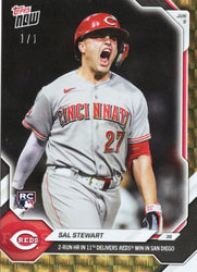 2026 Topps Now Sal Stewart #309 Foilfractor 1/1 2nd Home Run in 11th Delivers Reds Win in San Diego Cincinnati Reds Rookie RC Baseball Card (ONLINE ORDER ONLY)