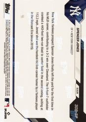 2026 Topps Now Spencer Jones #308SP Hardest Hit 1st Home Run by Club Player in Statcast Era New York Yankees Rookie RC Baseball Card