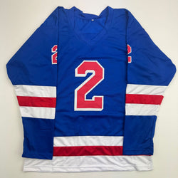 Autographed/Signed Brad Park New York Blue Hockey Jersey JSA COA (ONLINE ORDER ONLY)