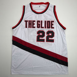Autographed/Signed Clyde Drexler Portland White Basketball Jersey JSA COA (ONLINE ORDER ONLY)