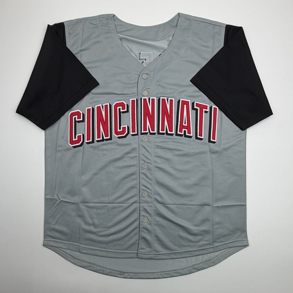 Autographed/Signed Pokey Reese Cincinnati Grey Baseball Jersey Beckett BAS COA (ONLINE ORDER ONLY)