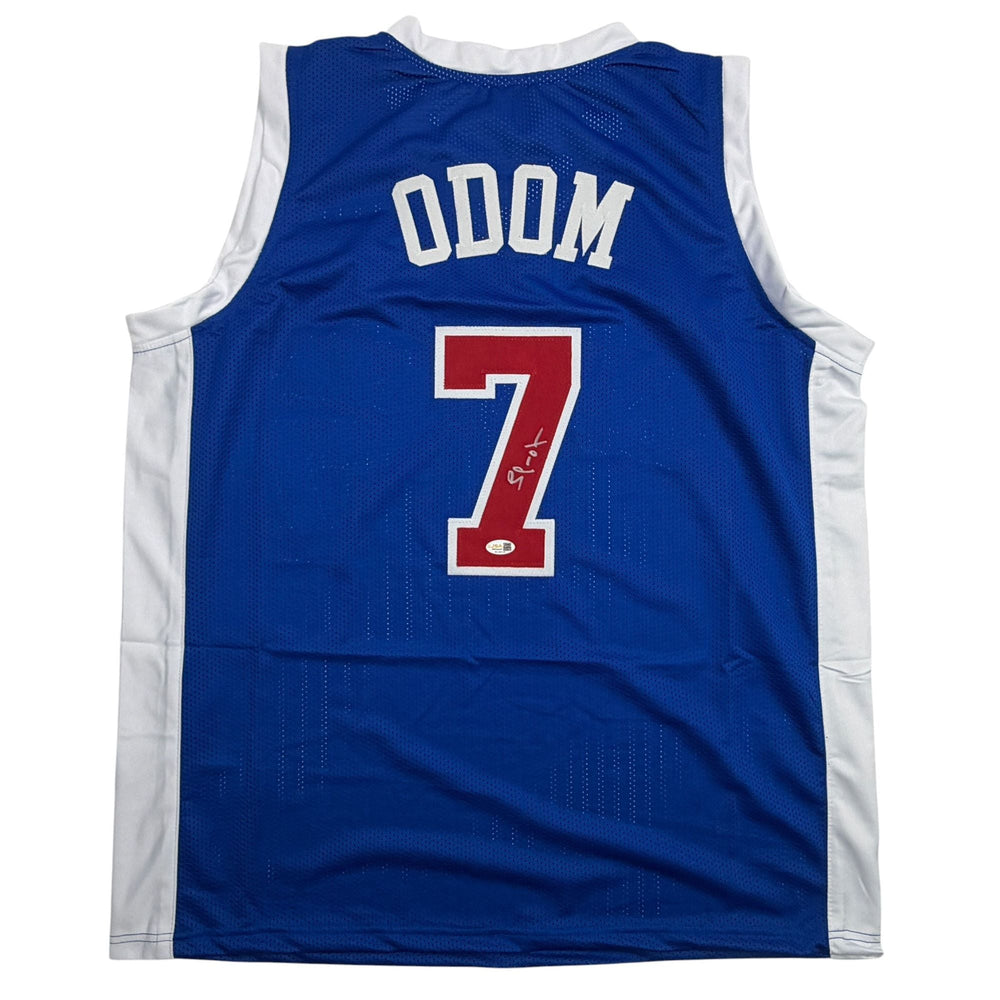 Autographed/Signed Lamar Odom Los Angeles Blue Basketball Jersey JSA COA (ONLINE ORDER ONLY)